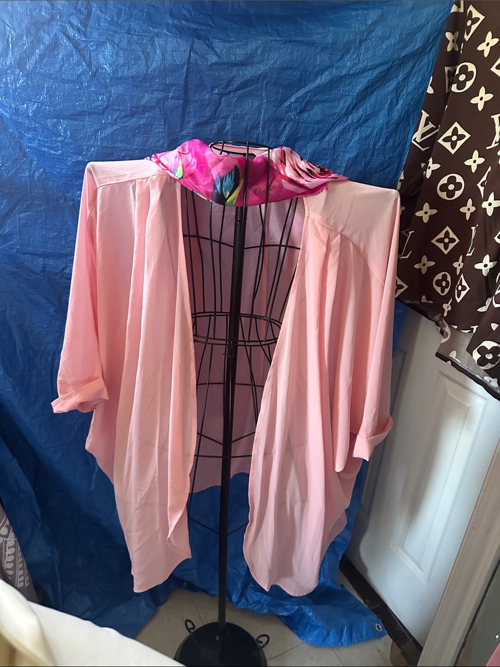 Light Pink Open Front Draped Cardigan